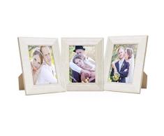PHOTOLINI 3er Set Holz-Bilderrahmen Weiss Lasiert Massivholz Gebürstet 15x20 cm/Holzrahmen/Fotorahmen