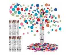 Relaxdays 10 x Party Popper, 6-8m Effekthöhe, Karneval, Geburtstag & Hochzeit, Papierkonfetti rund, Konfettikanone 40cm, bunt