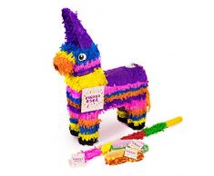 Trendario Esel Pinata Set, Pinjatta + Stab + Augenmaske, Ideal zum Befüllen mit Süßigkeiten und Geschenken - Piñata Pferd für Kindergeburtstag Spiel, Geschenkidee, Party, Hochzeit