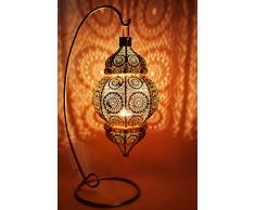 Orientalische Laterne aus Metall Shah Gold 55cm | orientalisches Marokkanisches Windlicht Gartenwindlicht | Marokkanische Metalllaterne für draußen als Gartenlaterne, oder Innen als Tischlaterne
