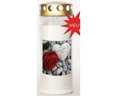 St. Jakob´s Motivkerzen - Grabkerzen in weiß mit Golddeckel - 24 STÜCK Grablichter mit Deckel - 7 Tage Wochenbrenner Grabkerzen - Friedhofskerze (Wir vermissen Dich)