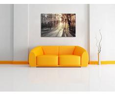 Allee im Herbstlicht schwarz/weiß, Format: 100x70 auf Leinwand, XXL riesige Bilder fertig gerahmt mit Keilrahmen, Kunstdruck auf Wandbild mit Rahmen, günstiger als Gemälde oder Ölbild, kein Poster oder Plakat