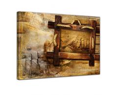 Bilderdepot24 Kunstdruck - Schiff retro - Bild auf Leinwand - 70 x 50 cm - Leinwandbilder - Bilder als Leinwanddruck - Wandbild Urban & Graphic - Collage - Fotocollage - Seefahrt - Schiffe