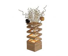 XFZ / Moderne, nordische, minimalistische Holzvase LED-Schreibtischlampe, LED-Nachtlicht mit ausgehöhltem Design, Vase aus weißer Eiche als Lampenkörper und getrocknete natürliche Blume für Schlafzimm