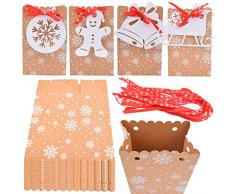 BESLIME Geschenktüten Weihnachten 24 Stück Kraftpapiertüten Geschenktüte mit 24 Farbbandbindungen Weihnachtsanhänger （4 Arten）