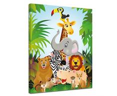 Kunstdruck - Kinderbild Dschungeltiere Cartoon II - Bild auf Leinwand - 40x50 cm - Leinwandbilder - Kinder - Afrika - Zoo - Tierpark - niedlich