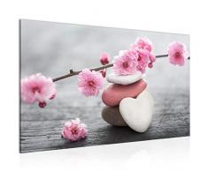 Bilder Feng Shui Blumen Wandbild Vlies - Leinwand Bild XXL Format Wandbilder Wohnzimmer Wohnung Deko Kunstdrucke Rosa Grau 1 Teilig - MADE IN GERMANY - Fertig zum Aufhängen 500114a