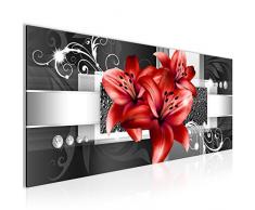 Bilder Blumen Lilien Wandbild Vlies - Leinwand Bild XXL Format Wandbilder Wohnzimmer Wohnung Deko Kunstdrucke Rot 1 Teilig - MADE IN GERMANY - Fertig zum Aufhängen 008612c