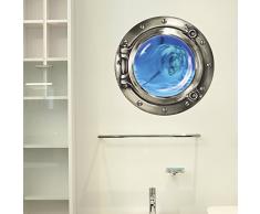 Wandkings Wandsticker Bullauge „Unterwasserwelt - Neugieriger Delfin - 30 x 30 cm SILBER