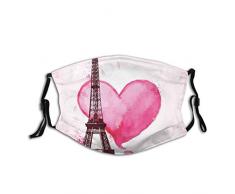 HATESAH Gesichtsbedeckung,Eiffelturm Romantik Liebe Kunstdruck,Sturmhaube Unisex Wiederverwendbar Winddicht Staubschutz Mund Bandanas Outdoor Camping Motorrad Running Neck Gamasche Mit 2 Filtern