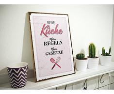 TypeStoff Holzschild mit Spruch – Meine KÜCHE, Meine Regeln, Meine GESETZE – Shabby chic Retro Vintage Nostalgie deko Typografie-Grafik-Bild bunt im Used-Look aus MDF-Holz (19,5 x 28,2 cm)