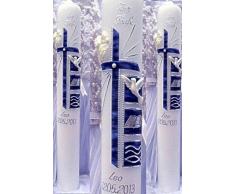 Taufkerze Kommunionkerze Junge Mädchen 400/40 mm VT-21 inkl. Zubehör für selbstbeschriften