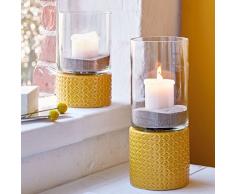 Pureday Windlicht Ocean - Keramik Glas - Senf - Größe groß