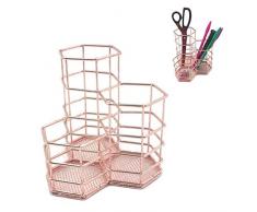 Liapianyun Draht Metall Make-Up Pinsel Pot Stifthalter,Hohl Multifunktions Hexagon Make-Up Pinsel Vase Rose Gold Bleistift Inhaber Cup Draht Metall Stift Organizer,Rosa
