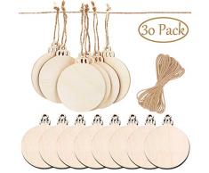 10 Stück Holzkugeln und 10 Hanfseile von McCree, Dekoration zum Aufhängen für Weihnachten, Geschenkanhänger, auch für Valentinstag, als Hochzeitsgeschenk oder zum Basteln gelb