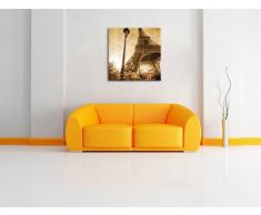 Pariser Eifelturm Retro, Format: 60x60 auf Leinwand, XXL riesige Bilder fertig gerahmt mit Keilrahmen, Kunstdruck auf Wandbild mit Rahmen, günstiger als Gemälde oder Ölbild, kein Poster oder Plakat