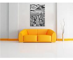 Monocrome, Skyline von New York bei Sonnenuntergang , Format: 80x60 auf Leinwand, XXL riesige Bilder fertig gerahmt mit Keilrahmen, Kunstdruck auf Wandbild mit Rahmen, günstiger als Gemälde oder Ölbild, kein Poster oder Plakat