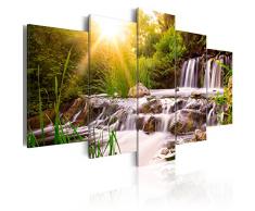 murando - Bilder 200x100 cm Vlies Leinwandbild 5 TLG Kunstdruck modern Wandbilder XXL Wanddekoration Design Wand Bild - Natur Landschaft Wasserfall grün Bäume c-C-0026-b-n