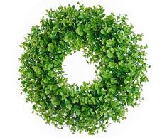Haude Künstlicher grüner Blätterkranz Eukalyptus Milano Graskranz - 43,2 cm künstlicher Eukalyptuskranz Outdoor grüner Kranz für Haustür Wand Fenster Party Dekor
