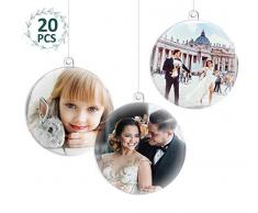 ilauke 20 stück Christbaumkugeln Weihnachtskugeln Acrylkugeln Transparent Set mit Federn- Perlenfaden- Schneeflocken, für Saisonal Deko, Hochzeit, Bemahlung, Weihnachtsbaumschmuck, Party (80mm)