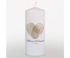 Hochzeitskerze mit Namen und Datum Fingerabdruck (Gold), Traukerze Hochzeit, Weiß
