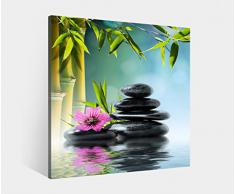 Leinwand 1Tlg bis 100cm Zen Steine Wellness Bambus Feng Shui Leinwandbild Bilder 9K998 Holz - fertig gerahmt - direkt vom Hersteller, BxH Bild:80cmx80cm
