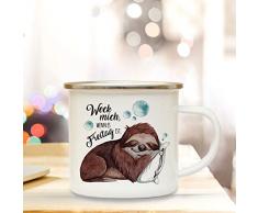 ilka parey wandtattoo-welt Emaillebecher Becher Tasse Camping mit schlafendes Faultier & Spruch Weck Mich Freitag Kaffeetasse Geschenk Spruchbecher eb315