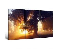 ge-Bildet® Leinwandbild zum Angebotspreis the oak - Eiche Baum natur Braun Sonnenaufgang - 165x100 cm 3 teilig - leinwandbilder mehrteilig XXL - direkt vom Hersteller aus Deutschland - Made in Germany