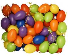 khevga Deko Ostern: Ostereier aus Kunststoff mit Band bunt 60er Set für draussen und innen