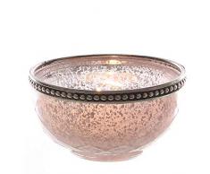 Annastore 6 x Teelichtgläser Vintage H 4,5 cm Ø 9 cm mit Metallrand in antik-silberfarben – Windlichter – Teelichhalter – Kerzengläser - Glasteelichthalter