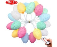 Osterei Lichterkette, 6,5 Füße 20 LEDs Ei Licht, Batteriebetrieb mit 8 Modi, Fernbedienung und Timer Dekoration Multi Farbe LED Ei Lichter für Tag, Geburtstag, Kindertag