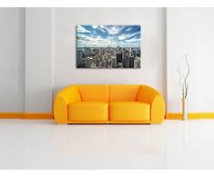 New York Skyline Format: 100x70 cm auf Leinwand, XXL riesige Bilder fertig gerahmt mit Keilrahmen, Kunstdruck auf Wandbild mit Rahmen, günstiger als Gemälde oder Ölbild, kein Poster oder Plakat