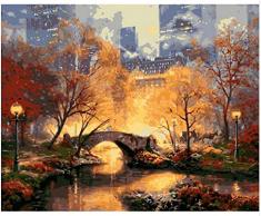 N/D Malen nach Zahlen Kit Twilight Manhattan DIY Ölgemälde Pinsel Acrylmalerei Kit Für Kinder & Erwachsene Anfänger Geschenke Dekor - 16 * 20 Zoll Rahmenlos