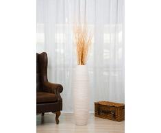 Leewadee Große Bodenvase für Dekozweige hohe Standvase Design Holzvase 90 cm, Mangoholz, White wash