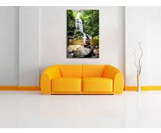 Zen Steine vor Wasserfall, Format: 80x60 auf Leinwand, XXL riesige Bilder fertig gerahmt mit Keilrahmen, Kunstdruck auf Wandbild mit Rahmen, günstiger als Gemälde oder Ölbild, kein Poster oder Plakat