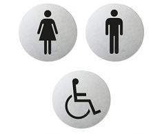Ofform - Alustyle WC-Schild | Toilettenschild Türschilder | 3er-Set - WC Damen-Herren-Rollstuhl | Edelstahlschilder-Optik | Ø 75 mm | Sparversand | Nr. 6702-S