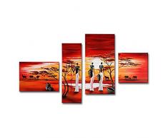 CYACC 4 Stück handbemalte Afrika Landschaft Ölgemälde auf Leinwand große Moderne abstrakte für Hauptdekoration Wandbild @ 48x24