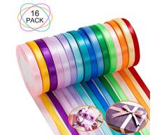 16 Roll Satinband Geschenkband - Seidenband Geschenkbänder Dekoband (400 Yards 10mm), Stoffband Schleifenband Bunte Bänder für Basteln Geschenk DIY Haarbänder Hochzeit Party Decor