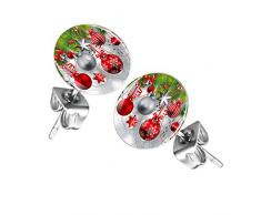 Mianova Ohrringe Stecker Rund Klein Ohrstecker Runde Platte Silber mit Winter Weihnachts Motiv Weihnachtskugeln