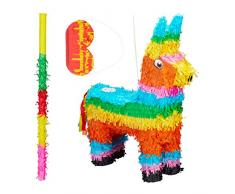 3 TLG. Pinata Set Lama, Pinatastab mit Augenmaske, Piniata für Kinder, Stock & Augenbinde, Esel Piñata ungefüllt, bunt