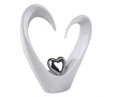 Moderne Deko-Herz Skulptur aus Keramik weiß/silber Höhe 33 cm