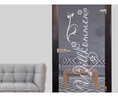 GRAZDesign Fensteraufkleber Willkommen Blumen, Fenstertattoo Flur, Eingang, Aufkleber für Glastüren / 79x30cm
