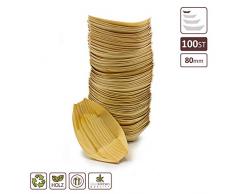 Silverkitchen 100x BIO Fingerfood Schale 8 x 5,5 cm | Holz Schiffchen Natur | nachhaltige kompostierbare Snackschalen im Set | Einweggeschirr umweltfreundlich & dekorativ | XS