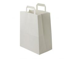 BIOZOYG weiße Papiertüten mit Griff I umweltschonende Papiertüte aus Kraftpapier I Geschenktüte biologisch abbaubar, Tüten kompostierbar I 250 x weiße Papiertragetaschen mit Henkel 32x12x40 cm