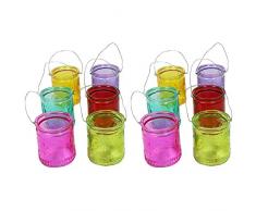 Annastore 12 oder 6 Stück Windlichter aus Glas zum Hängen mit Henkel H 7 cm -Teelichtgläser klar im Vintage Look - Hängeteelichthalter (12 x Bunt)
