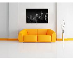 Dark New York von oben schwarz weiß, Bild auf Leinwand, XXL riesige Bilder fertig gerahmt mit Keilrahmen, Kunstdruck auf Wandbild mit Rahmen, günstiger als Gemälde oder Ölbild, kein Poster oder Plakat, Format:100x70 cm