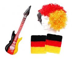 Alsino 4-teiliges Deutschland Fanartikel Fanpaket Set - ideal für Public Viewing, mit Afro Perücke, Schweißbändern und Luftgitarre FP-41