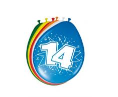Folat 08215 14. Geburtstag Ballons 30 cm-8 Stück, Mehrfarbig