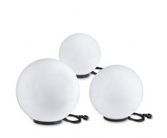 LHG Kugelleuchten 3er SET, Gartenbeleuchtung 30 cm, 40cm & 50 cm Ø, Außenleuchten, weiße Gartenlampen, Innen & Außen, Gartenkugeln für Energiesparlampen E27 & LED - 230 V & 23W, Kugellampen mit IP44