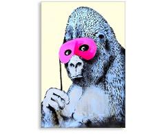 Banksy Graffiti - Gorilla - Bild fertig auf Keilrahmen! Pop Art Gemälde Kunstdruck Wandbild Dekoration Druck auf Leinwand (100x70cm)